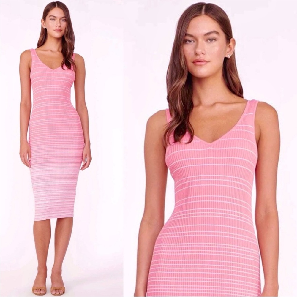 STAUD DANA DRESS NEW - CORAL PINK WHITE